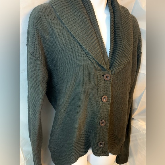 Vintage Sanctuary Sweater Collar Buttons Dark Green Sz S - Picture 2 of 11